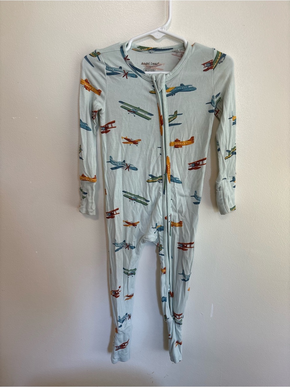 Angel Dear Light Blue Airplane Print Baby One-Piece sleeper 6-12 months bamboo